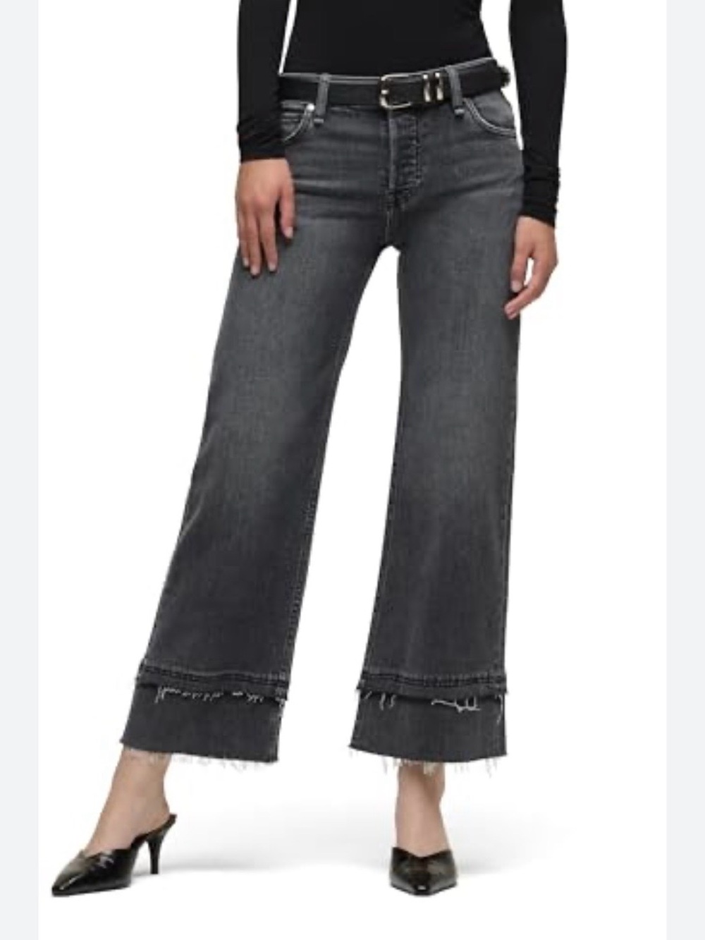 Liverpool Dark Grey High-Rise Wide Leg Jeans with Raw Hem